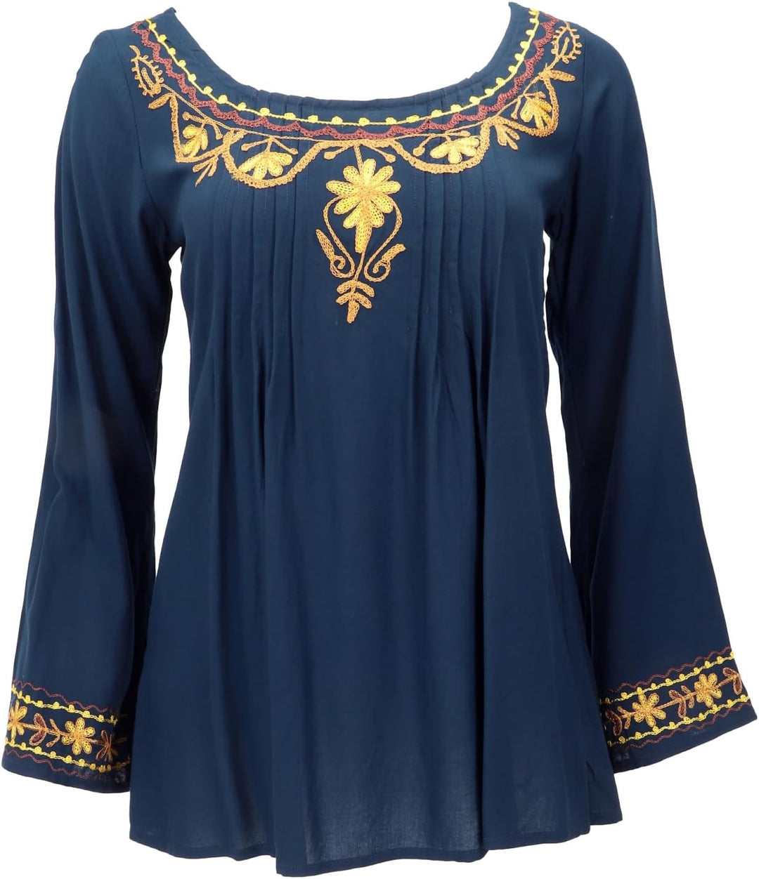 GURU SHOP Bestickte Elfenbluse, Boho Damenbluse 38 Dunkelblau, 38 Dunkelblau