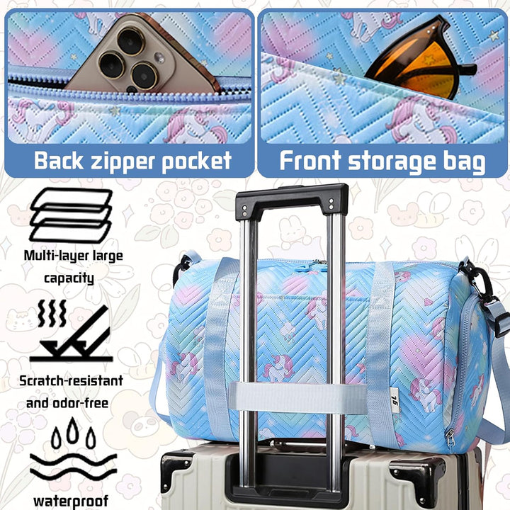 YOUYIKE Sporttasche Mädchen, Einhorn Yogatasche, Reisetasche Kinder, Schwimmtasche, Wasserdicht Turn