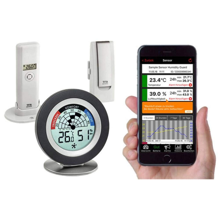 TFA Dostmann 31.4008.02 Cosy Radar Weatherhub Set zur Raumklimaüberwachung, mit Thermo-Hygro-Sender