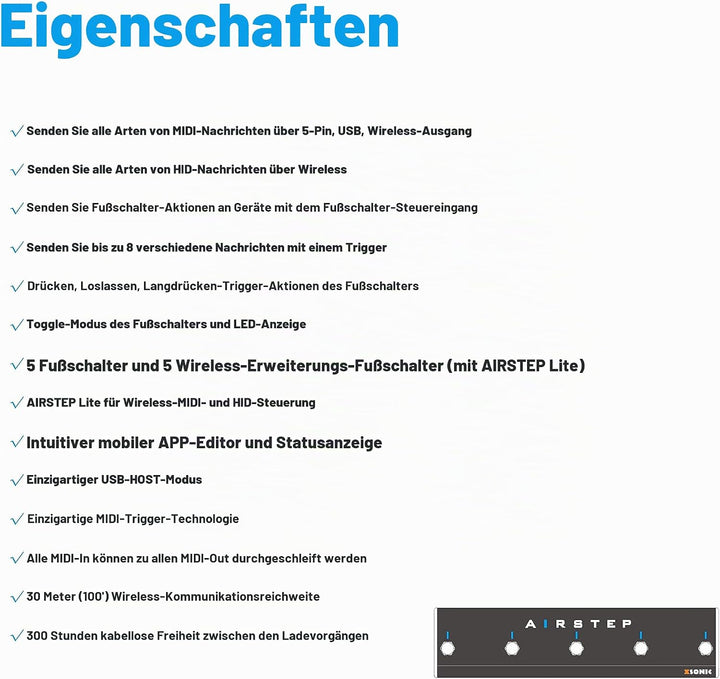 XSONIC Airstep Smart Multi Controller mit MIDI, HID, 5 Fussschaltern, 2 Expression-Pedal-Eingängen,