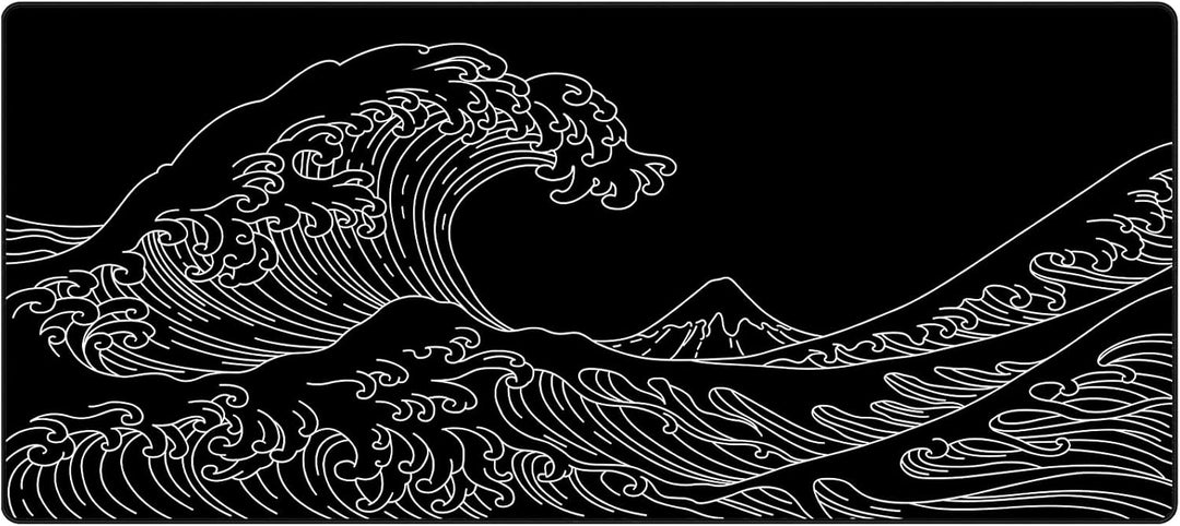 JIALONG XXL Speed Gaming Mauspad Schwarz 900 x 400mm - XXL Mousepad - Meereswelle Schreibtischunterl