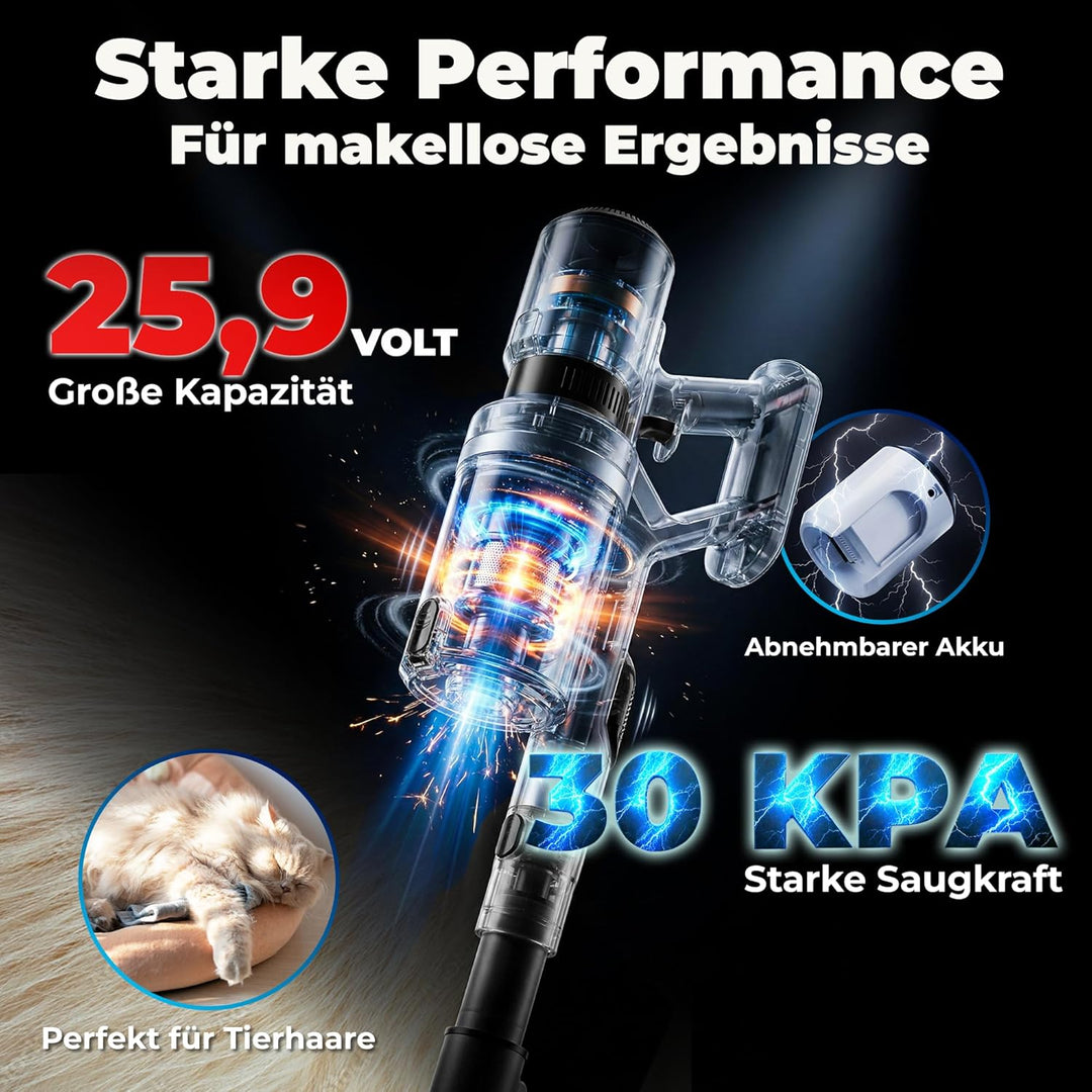 KLAMER Akku Staubsauger, 2-in-1 Staubsauger kabellos & Handstaubsauger, Akkulaufzeit bis 60 min, Akk