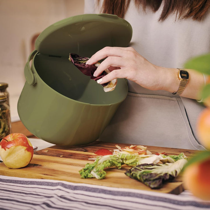 Lemodo Organko Daily olivgrün, Biomülleimer Küche 3,3 l – formschöner Komposteimer aus recyceltem Ku