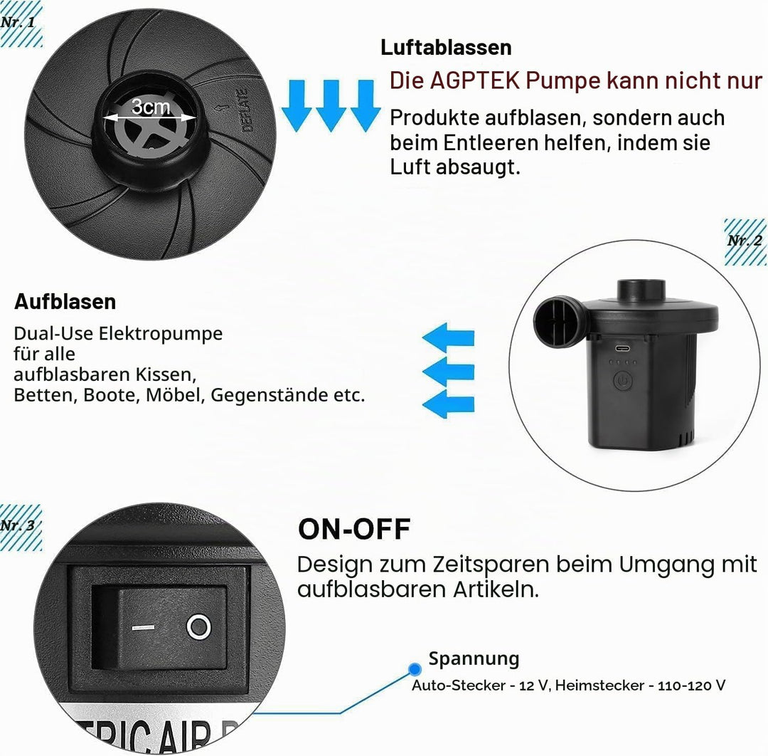 Elektrische Luftpumpe, 4000mAh Tragbare Luftpumpe mit Schnelles Aufblasen/Entleeren Mini Luftmatratz