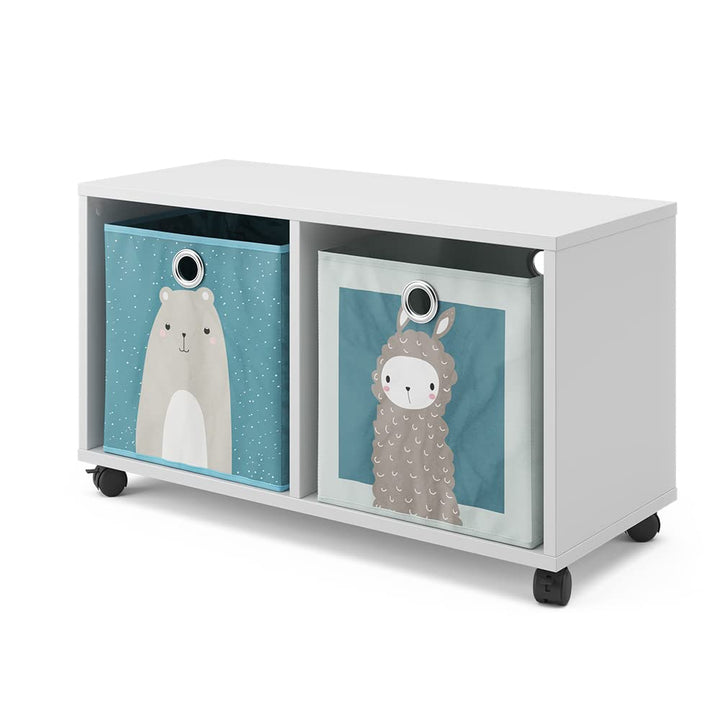 Vicco Kinderregal, Weiss, 72 x 42.4 cm mit 2 Faltboxen, auf Rollen fahrbar mit Zwei offenen Ablagefl