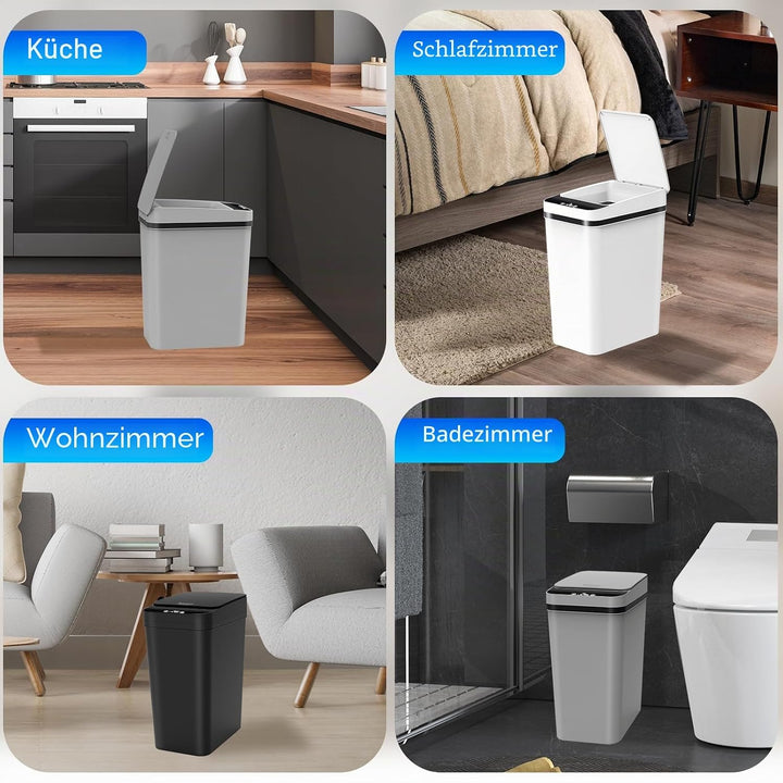 Kssvzz 3er Set Mülleimer Bad mit Sensor, 10L Elektrischer Mülleimer mit Deckel, Automatischer Müllei