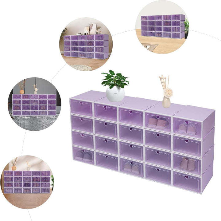 Schuhboxen Stapelbar,Klappbar Transparent,20er Set | Klappbares Design Mit Klarsichtklappe,Platzspar