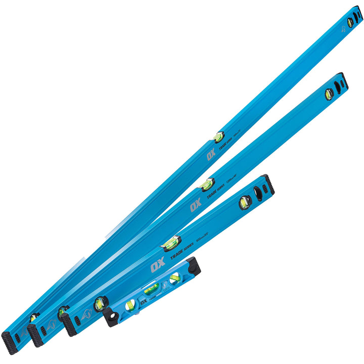 Trade 4 Piece Level Set - 600, 1200 &amp; 1800mm Trade Level and Trade 230mm Torpedo Level 4 Piece Set,