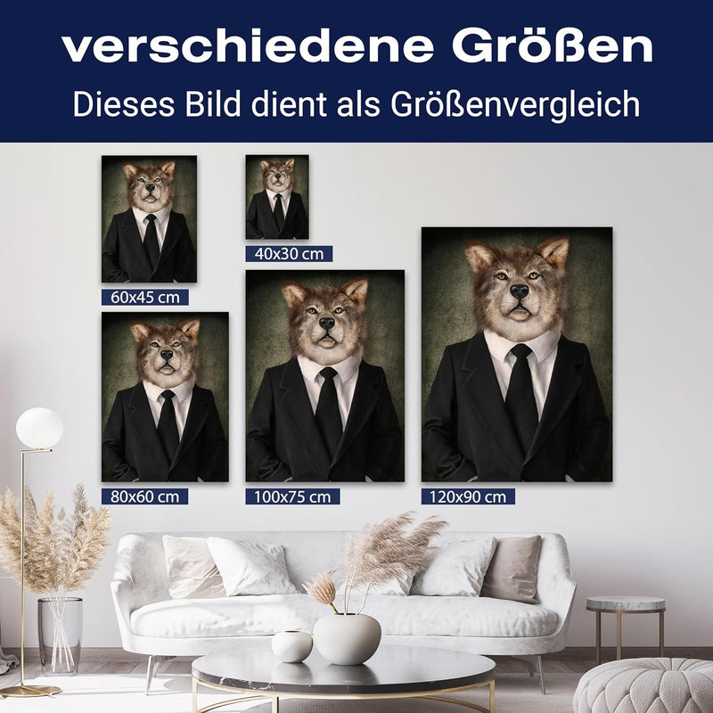 wandmotiv24 Leinwand-Bild Wallstreet Wolf, Grösse 60x45cm, Hochformat, Wandbilder, Dekoration Wohnzi