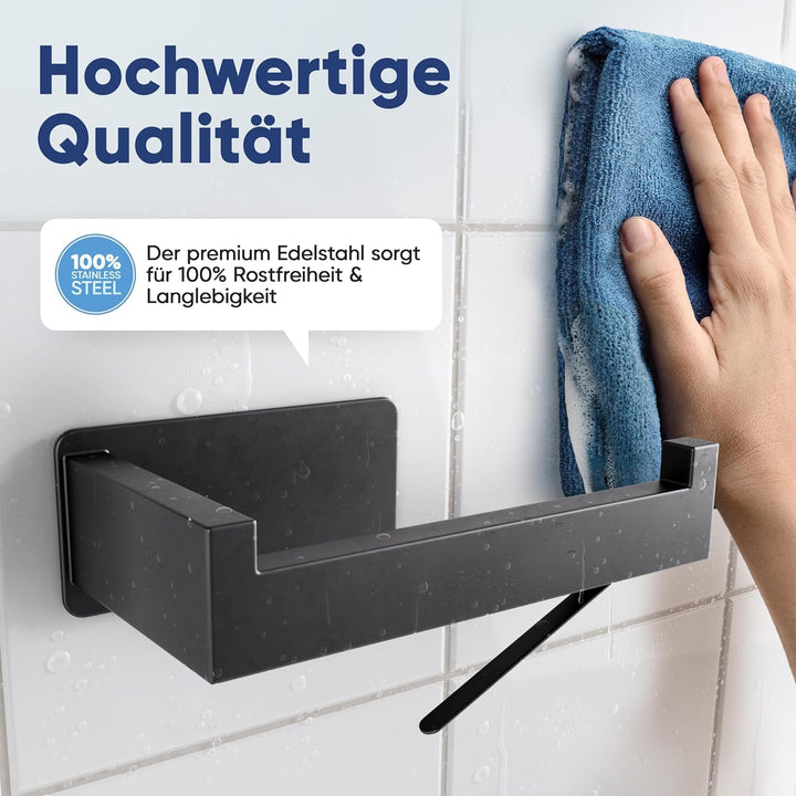 WOHNHELD® Toilettenpapierhalter ohne Bohren [Mit Abroll-Bremse] Edelstahl - Silber & Schwarz - Kloro