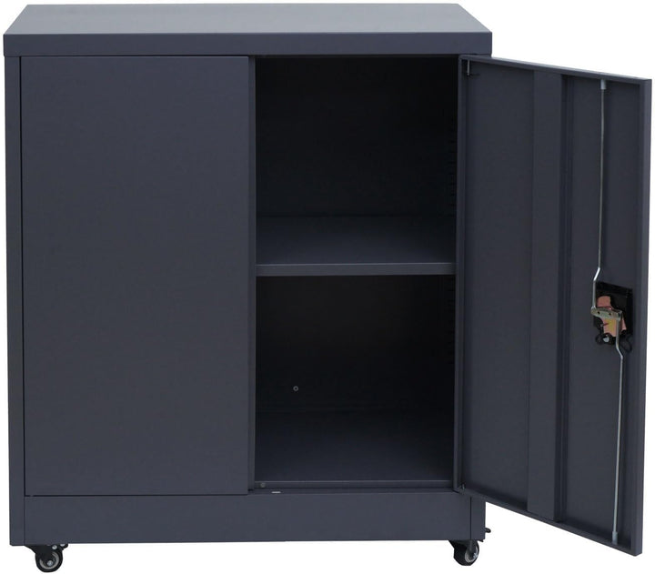 Aktenschrank HWC-O50, Büroschrank Stahlschrank mit Rollen, 2 Türen abschliessbar, Stahl 98x80x40cm -