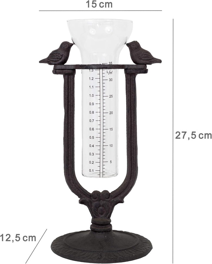 B2S BACK2SEASON Regenmesser Vogel Metall Stellen Glas Skala Niederschlagsmesser Wetterstation Garten