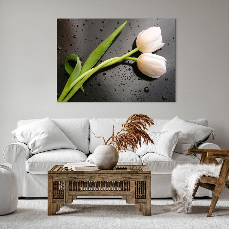 Bilder auf Leinwand 100x70cm Leinwandbild Tulpen Blume Pflanzung Pflanze Gross Wanddeko Bild Schlafz