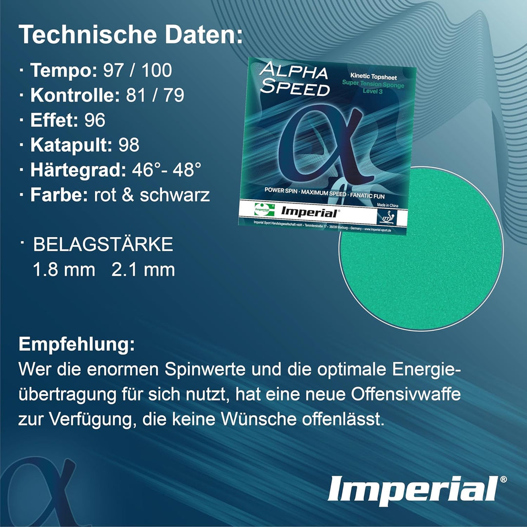 Imperial Alpha Speed | China Tischtennis Belag | Noppen innen | Offensiv | ITTF Zulassung Rot 2,1 mm