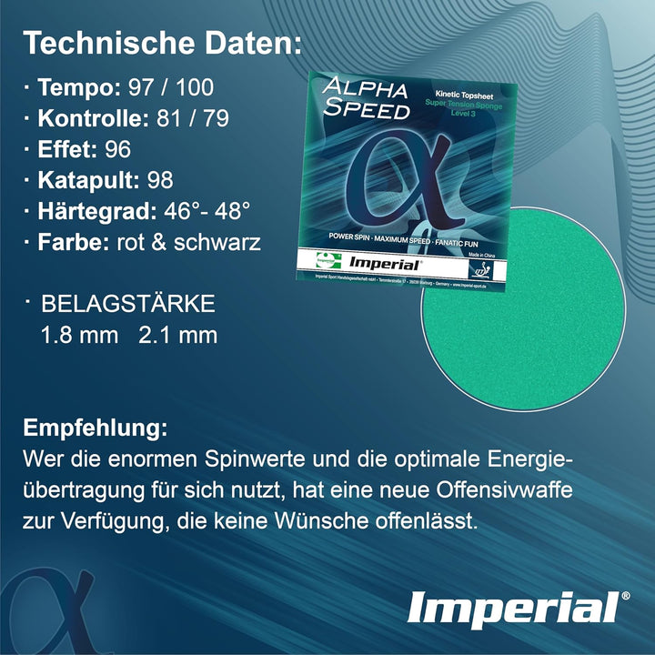 Imperial Alpha Speed | China Tischtennis Belag | Noppen innen | Offensiv | ITTF Zulassung Rot 2,1 mm