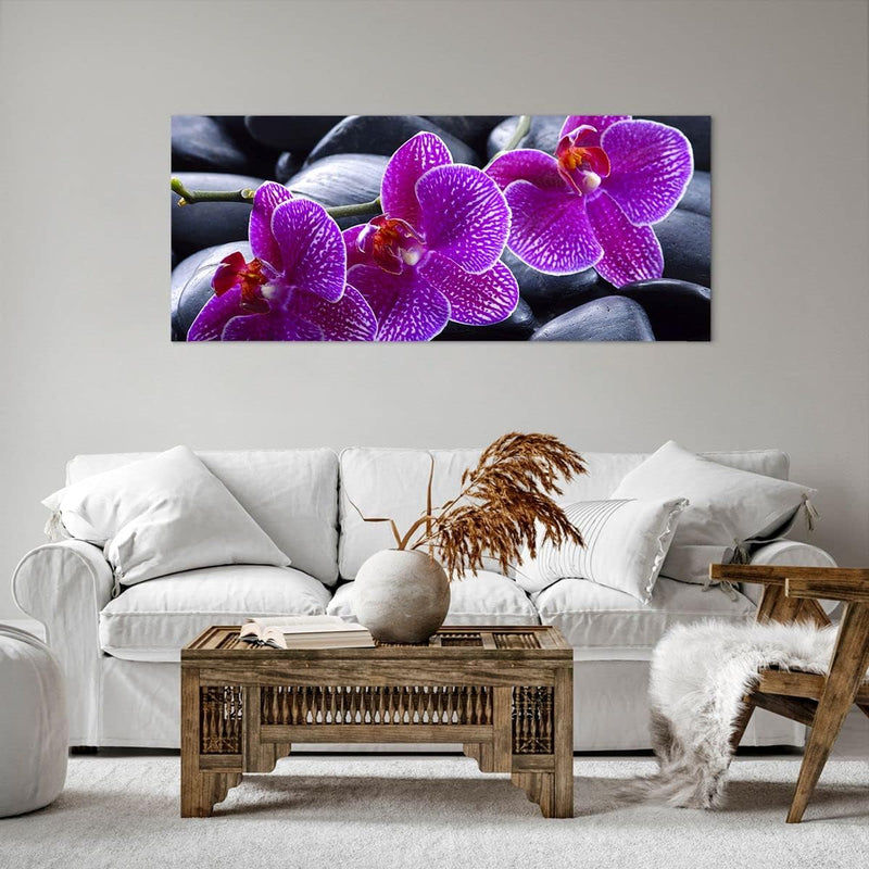 Wandbilder Dekoration Wohnzimmer Blumen Steine Violett Aromatherapie Bilder auf Leinwand 120x50cm Le