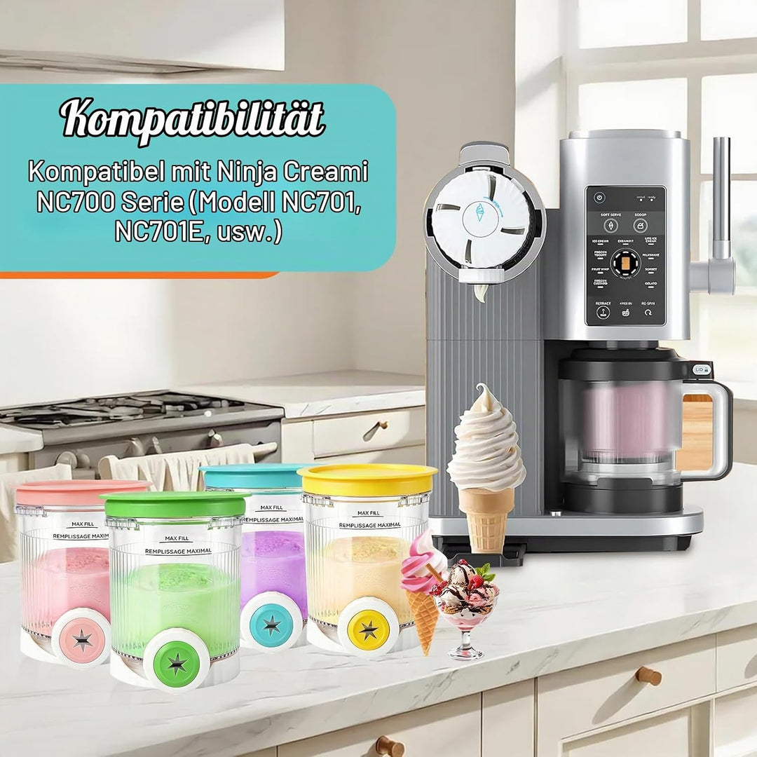 Ninja Creami Behälter für Ninja Creami Swirl, 4 Stück 408ML Behälter mit Farbigen Dichtdeckeln für N