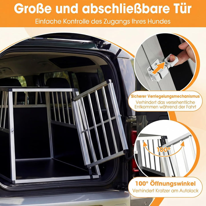 COSTWAY Hundetransportbox, Alu Hundebox mit abschliessbarer Tür, herausnehmbarer Trennwand, Reisebox