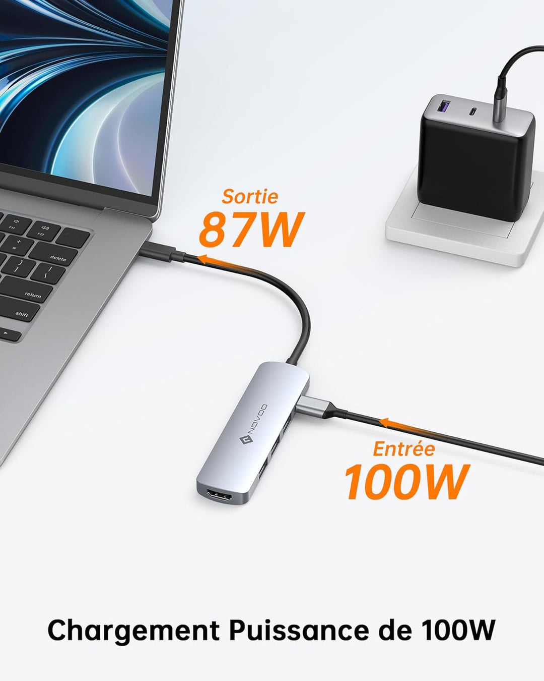 NOVOO 5-in-1 USB-C-Hub, Adapter USB C auf HDMI 4K, Aufladen 100 W PD, USB-C auf USB x 3, USB C Adapt