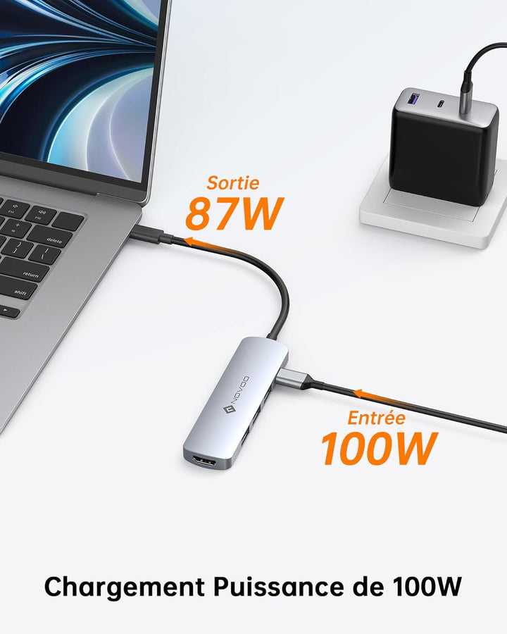 NOVOO 5-in-1 USB-C-Hub, Adapter USB C auf HDMI 4K, Aufladen 100 W PD, USB-C auf USB x 3, USB C Adapt