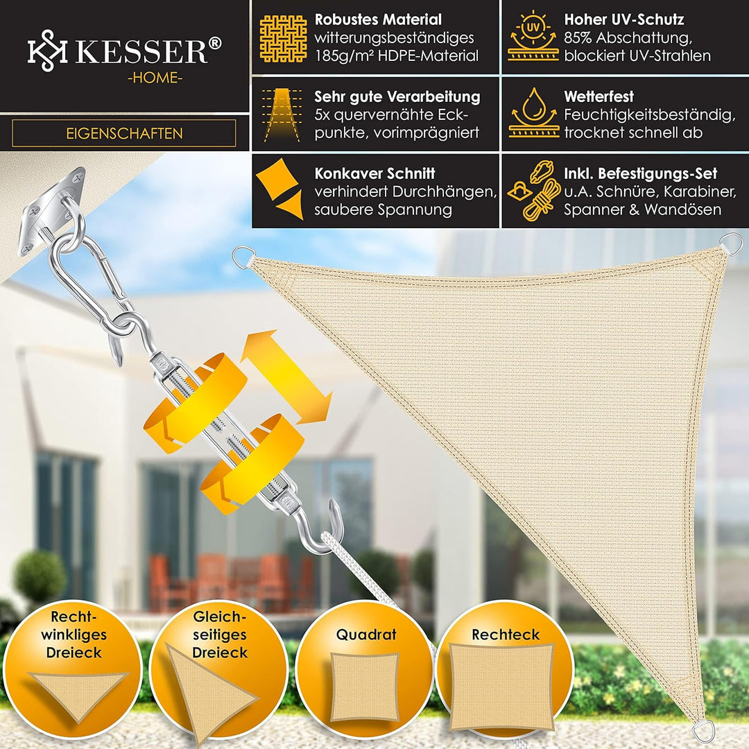 KESSER® Sonnensegel Sonnenschutz Windschutz | HDPE Gewebe | wasserabweisend & windabweisend | Dreiec