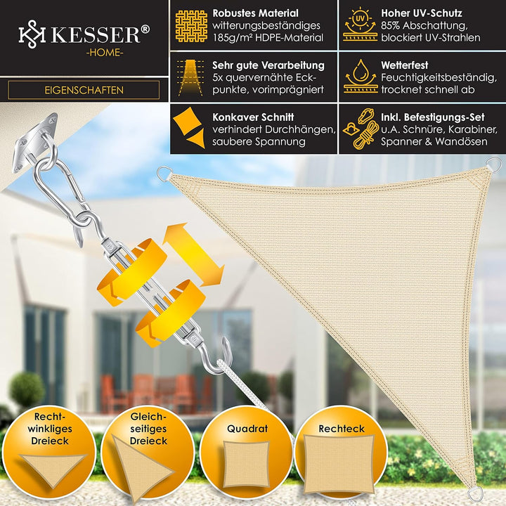 KESSER® Sonnensegel Sonnenschutz Windschutz | HDPE Gewebe | wasserabweisend & windabweisend | Dreiec