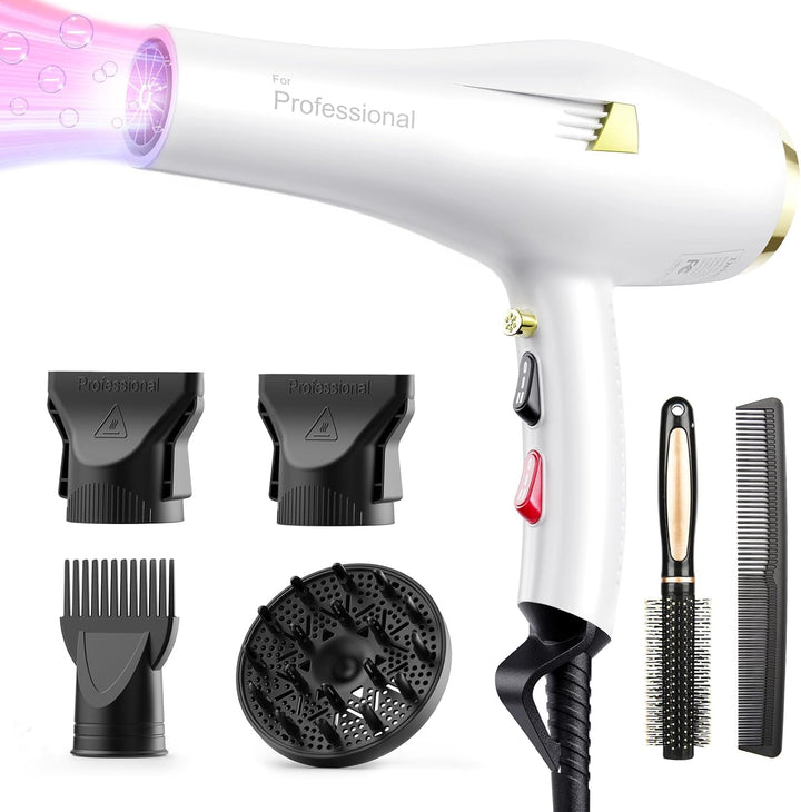 Dekuri Föhn Ionen, Profi Fön Haartrockner Hair Dryer Haarföhn mit 1 Diffusor 2 Stylingdüse, 3 Heiz u