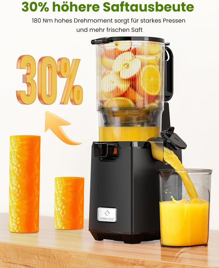 LINKChef Entsafter Slow Juicer, 130MM Öffnung und 1,8L Entsafter für Ganze Gemüse und Obst, Juicer M