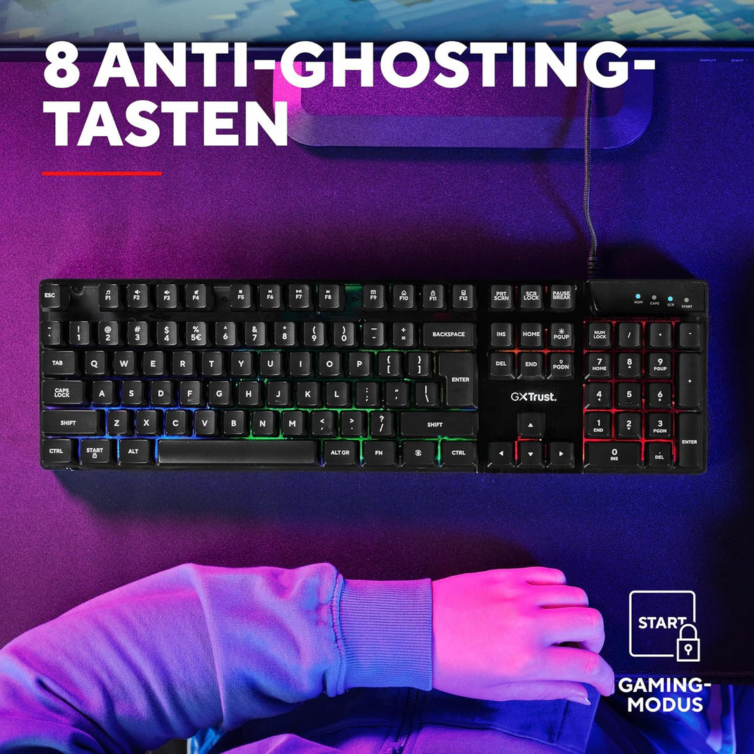 Trust Gaming GXT 835 Azor Gaming Tastatur mit Beleuchtung Deutsches QWERTZ Layout, Tastaturlayout in