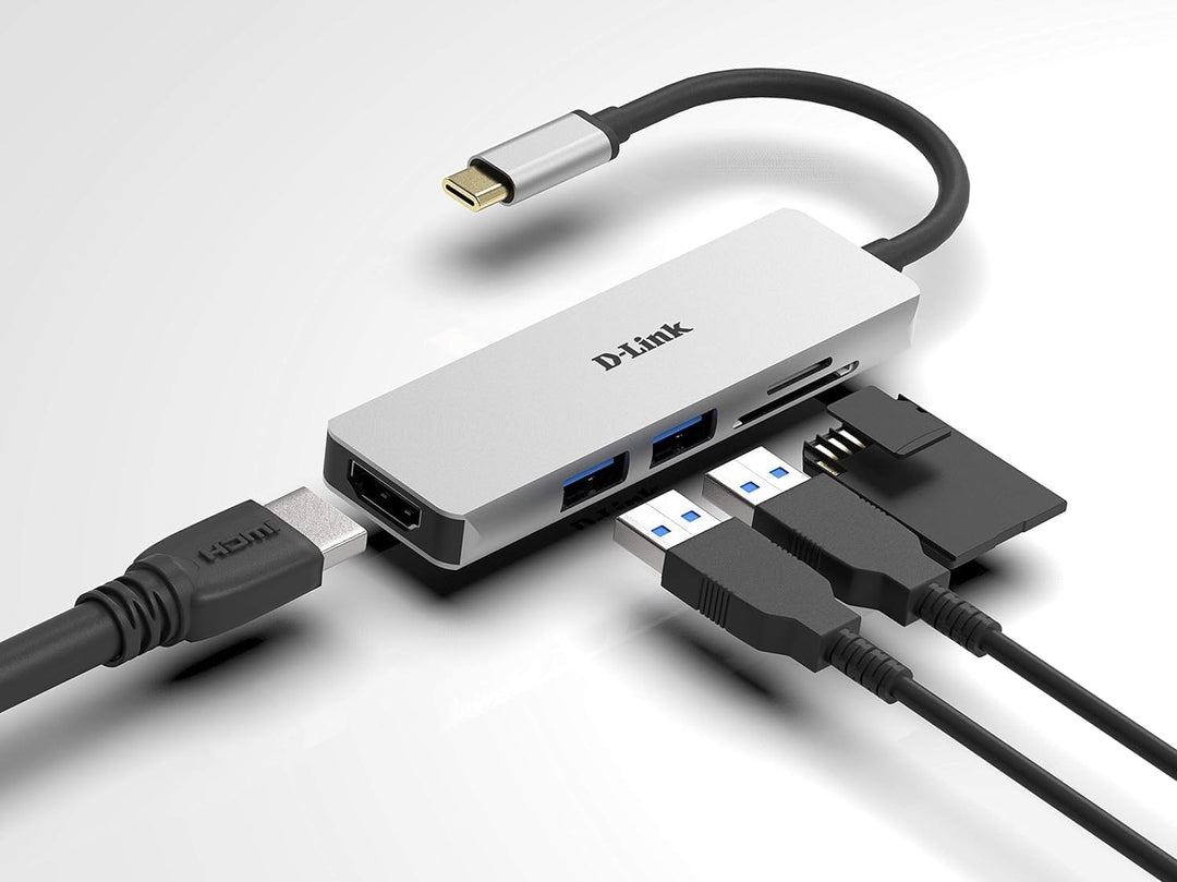 D-Link DUB-M530 USB Typ C Hub 5 in 1 USB C Adapter mit HDMI 4K und 1080p 2 USB 3.0/USB2.0 Ports SD-K