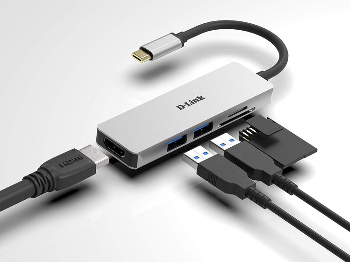 D-Link DUB-M530 USB Typ C Hub 5 in 1 USB C Adapter mit HDMI 4K und 1080p 2 USB 3.0/USB2.0 Ports SD-K