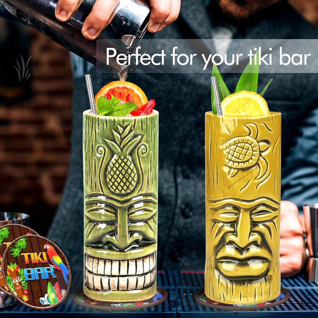 Tiki-Tassen-Set 2 Stück Hawaii-Party-Becher aus Keramik, für Cocktails, hochwertiges Tassen-Set mit