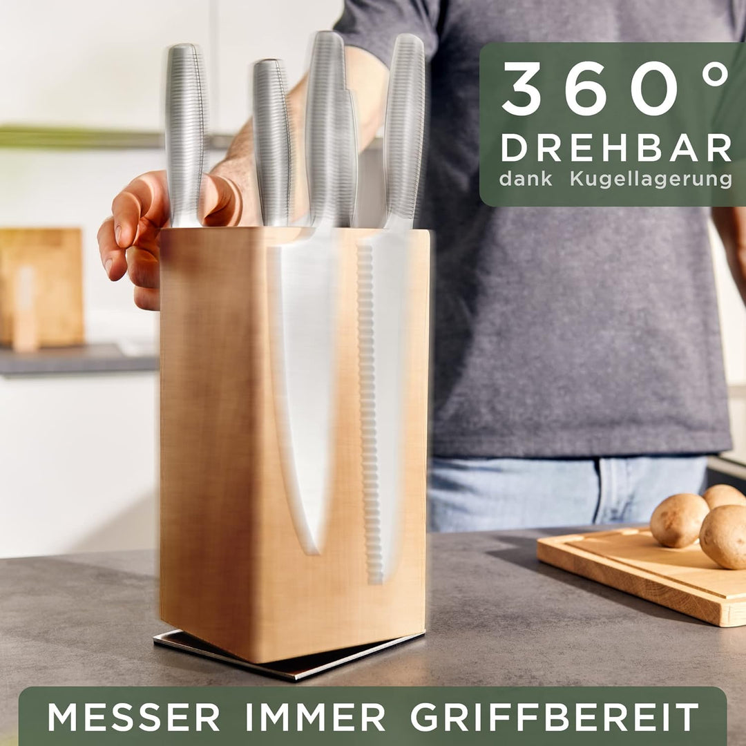 WALDWERK Design Messerblock ohne Messer - Messerblock magnetisch und drehbar aus edlem Eichenholz -