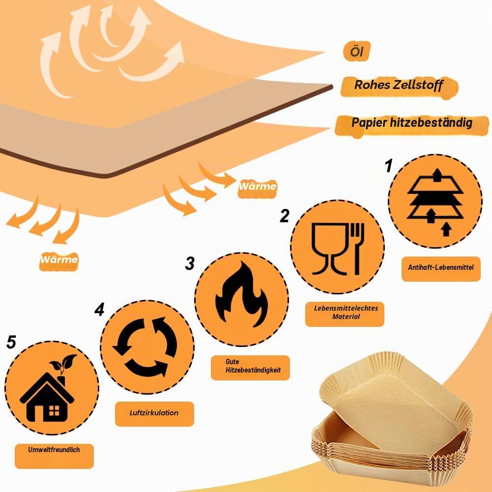 200PCS Backpapier für Heissluftfritteuse, Air Fryer Zubehör für Ninja SL400EU/AF400EU/AF451EU Foodi