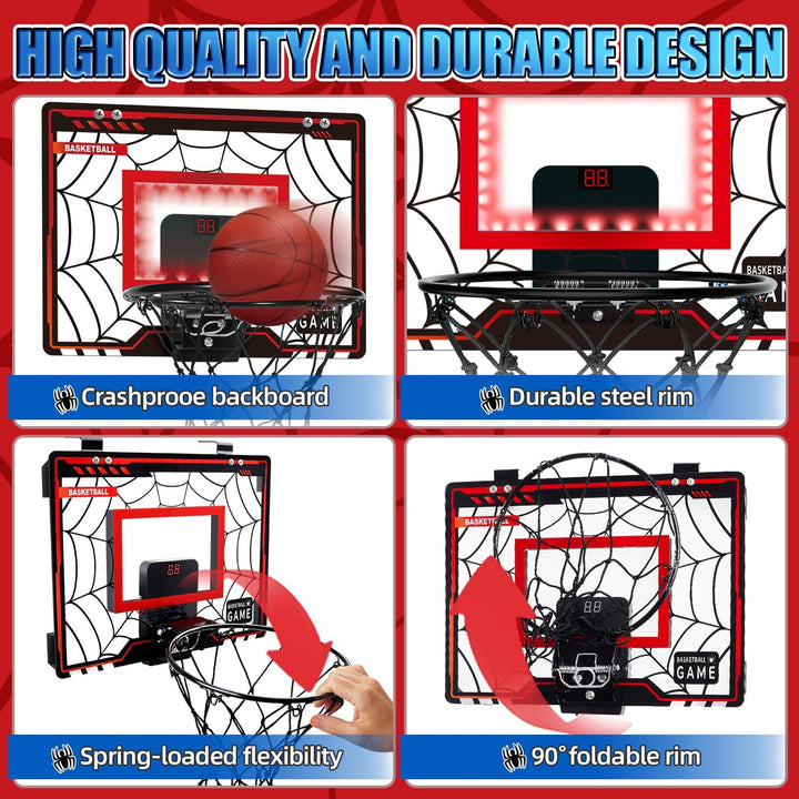 Basketballkorb Indoor Kinder, LED-Licht Mini Basketballkorb mit 3 Bällen & Elektronische Anzeigetafe