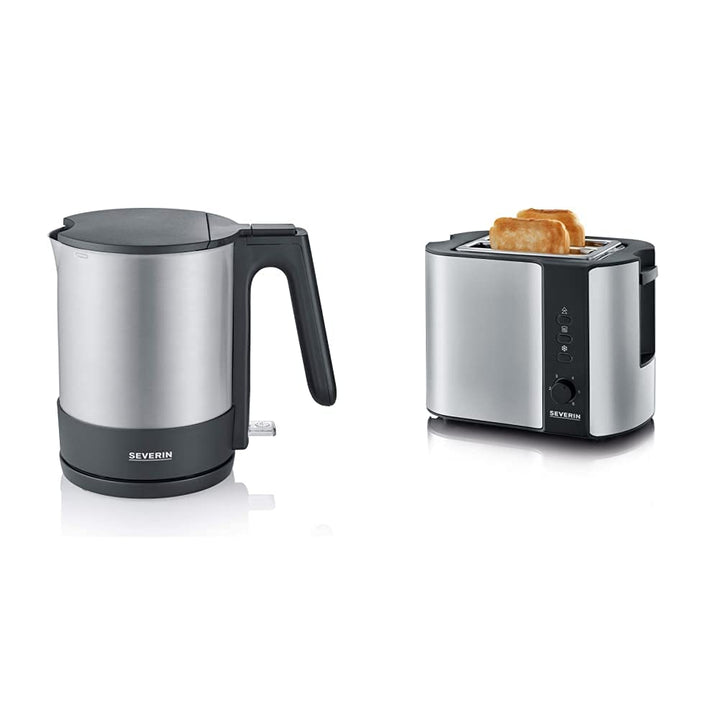 SEVERIN WK 3409 Wasserkocher, 2200, Kunststoff, 1.7 liters, Edelstahl-gebürstet-schwarz & Automatik-