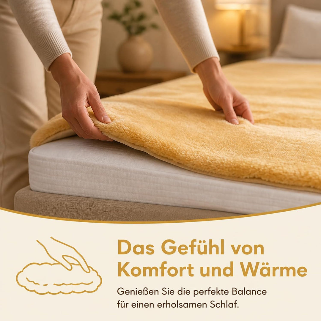 Bettauflage aus hochwertigem Merinolammfell – Besonders atmungsaktiv – Geeignet für Sommer und Winte