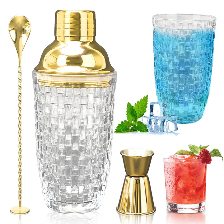 LUPATDY Glas Cocktailshaker,400ml Cocktail Shaker Set,Cocktail Shaker Glas Mixer mit Edelstahl Messb