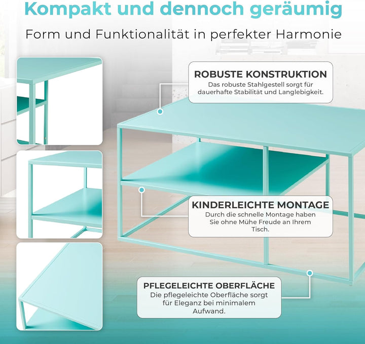 [en.casa] Couchtisch Solund Beistelltisch Metall Wohnzimmertisch mit Stauraum Sofatisch rechteckig K