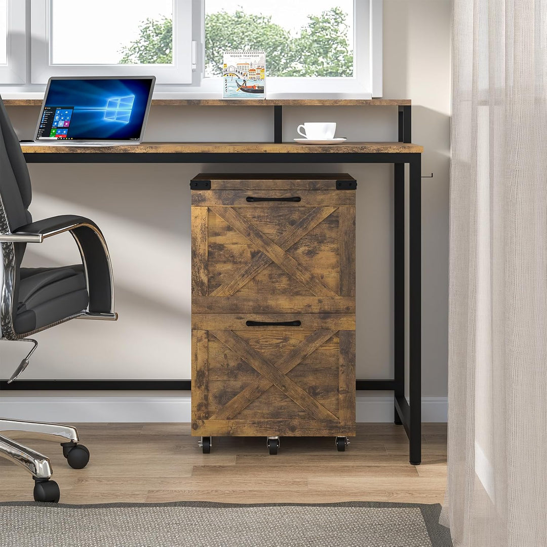 BonVache Rollcontainer, Aktenschrank mit 2 Schubladen und Rollen, Vertikaler Bauernhausstil Schublad