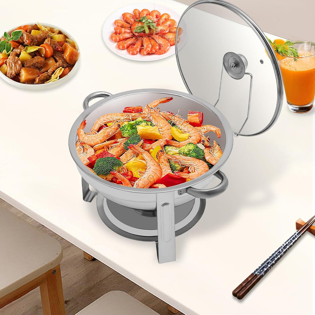 Chafing Dish 5L Runder Edelstahl Warmhaltebehälter ø302x(H) 225mm Speisenwärmer mit Glasdeckel für C