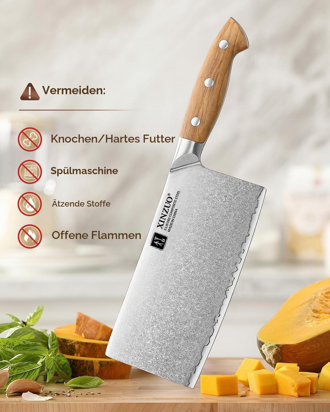 XINZUO 18cm Verbundstahl Hackmesser, Profi Chinesisches Kochmesser Handgeschmiedet Multifunktions Ch
