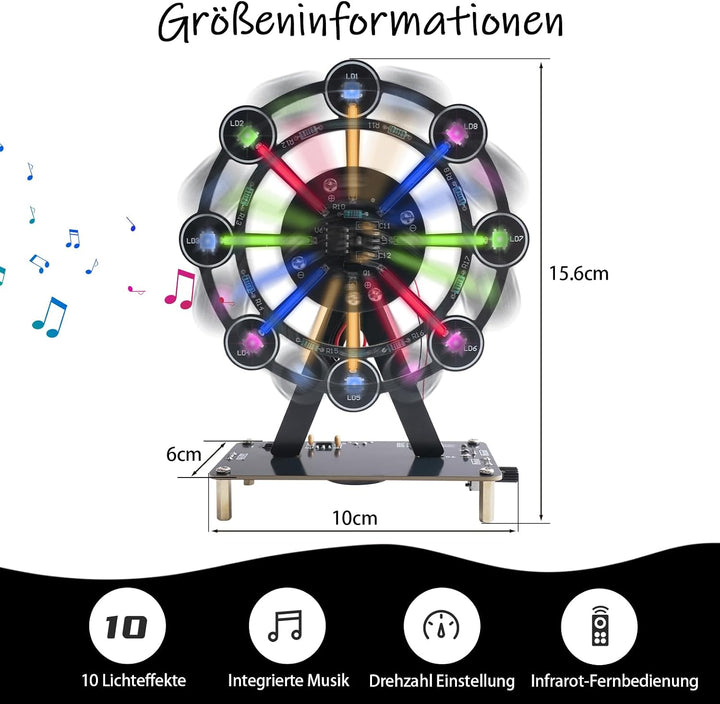 DIY Riesenrad Löt Bausatz mit Bunte LED Leuchten, Rotierendes Riesenrad mit Musik, Lötprojekt Licht