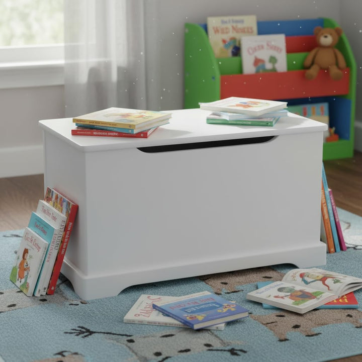 Leomark Kindertruhenbank Weiss aus Holz, Kinderbank Sitzbank Spielzeugtruhe, Weiss