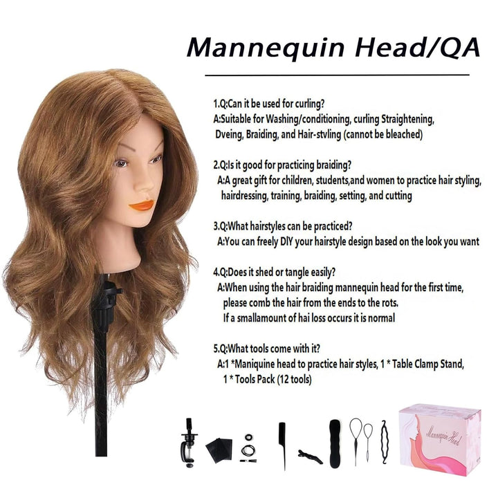 Frisierkopf Echthaar, TopDirect 18 Zoll 45 cm Übungskopf 100% Echthaar Cosmetology Mannequin Puppenk