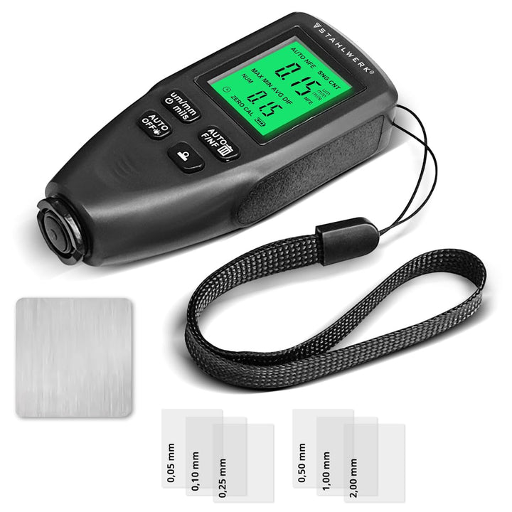 STAHLWERK Schichtdickenmessgerät – Kompakter Lackdickenprüfer 0-2000 µm für KFZ und Materialprüfung,