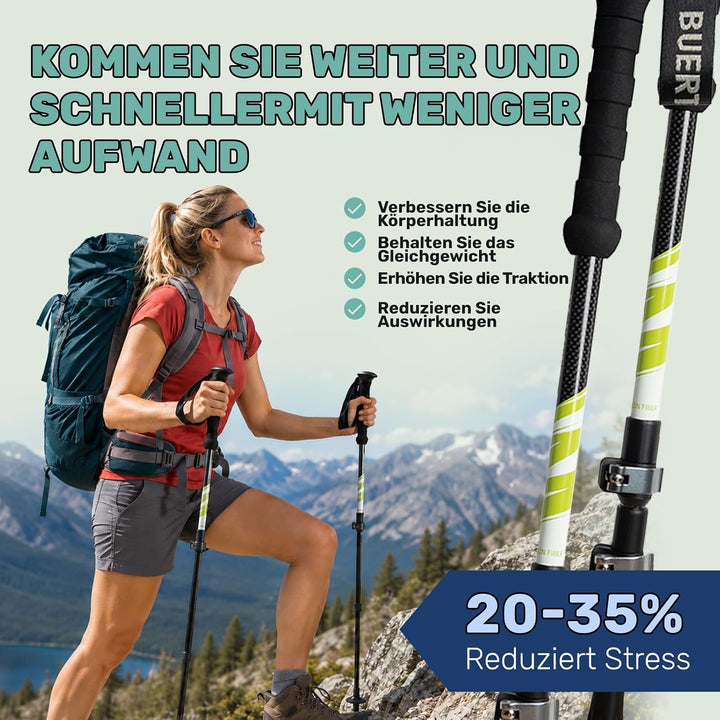 Carbon Trekkingstöcke 2er Set – Nordic Walking Stöcke Damen Herren, Wanderstöcke Teleskop Faltbar, U