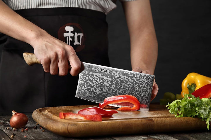 HEZHEN Küche Gemüse Fleischbeil Chinesischer Koch Kochmesser 17.3cm-Metzgermesser 67-Lagig Damaskus