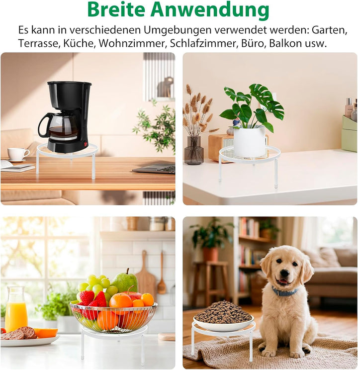 Blumenständer aus Metall, 5 Stück Weiss Pflanzenständer für Innen Aussen | Runde Pflanzenregal mit S