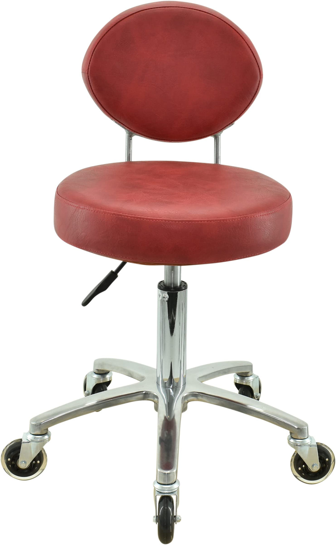 Premium Rollhocker Rot mit ovaler Lehne höhenverstellbar von 50 bis 65 cm - Rundsitz- Drehhocker Arb